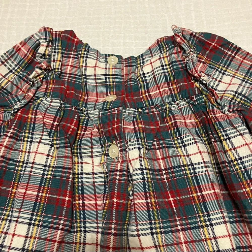 VTG Baby Gap 100% cotton‎ plaid long sleeve dress floral embroidery Sz 3-6m